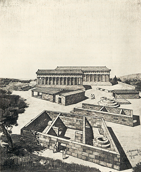 Fig. 8. Reconstruction of the Sanctuary of the Chthonic Divinities (Marconi 1933, pl. 20).