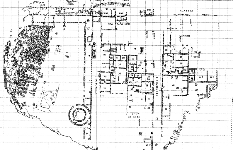 Fig. 35. Urban plan from Temple Hill at Akragas around the last quarter of the sixth century B.C.E. (after De Miro 2000, fig. 8).