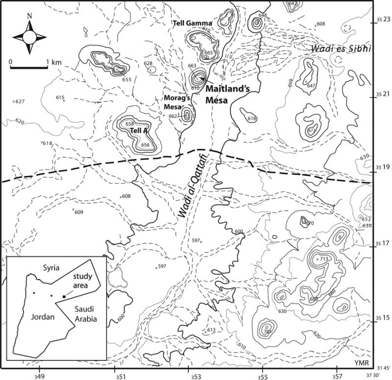 Fig. 31. Map of Wadi al-Qattafi and Maitland's Mesa (courtesy Eastern Badia Archaeological Project).