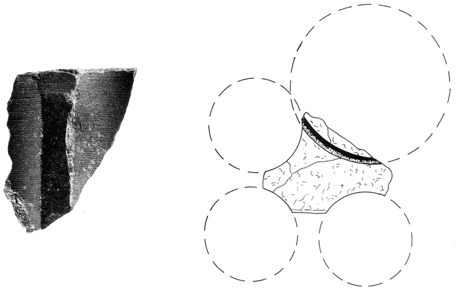 Fig. 9. Boğazköy-Hattuša gabbro fragment, an example of debris from honeycomb drilling (Seeher 2005, fig. 25).