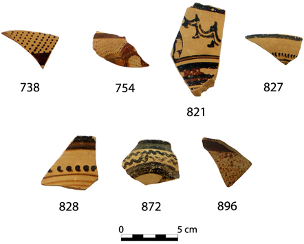 Fig. 6. Finds from the deposit under Wall 1a/1b to the south of the Peisistrateian Telesterion. The sherd numbers correspond to catalogue numbers in Cosmopoulos (forthcoming).