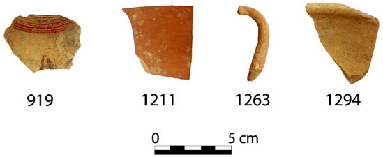 Fig. 8. Finds between Walls 4a and 4b to the south of the Peisistrateian Telesterion. The sherd numbers correspond to catalogue numbers in Cosmopoulos (forthcoming).
