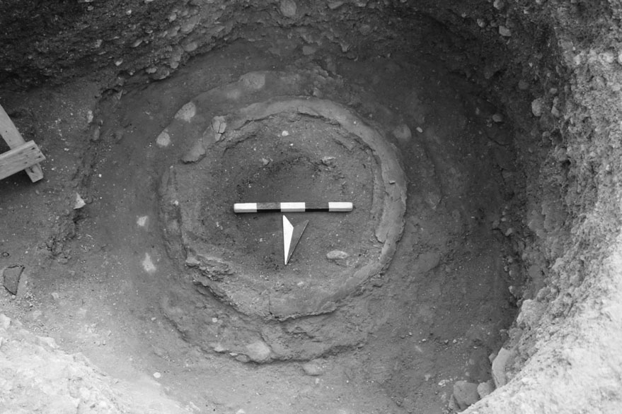 Fig. 7. Pit in the Sanctuary of Zeus at Jarash where excavators found the ring-shaped remains of an in situ large circular mold for bronze casting (courtesy Jarash Sanctuary of Zeus Excavations).