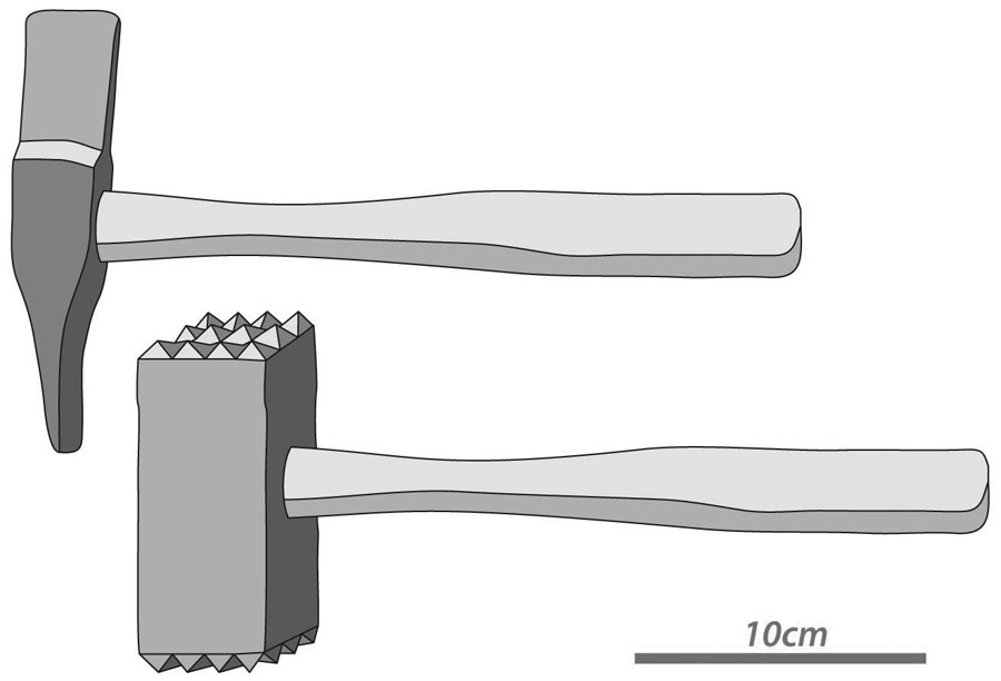 Fig. 15. Examples of a stonemason's axe and bush hammer used in Nabataean/Roman Petra (courtesy T. Paradise).