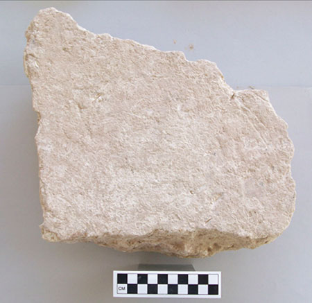 Fig. 12. Fallen floor plaster fragment from Room 39, trench VEc (E. Egan).