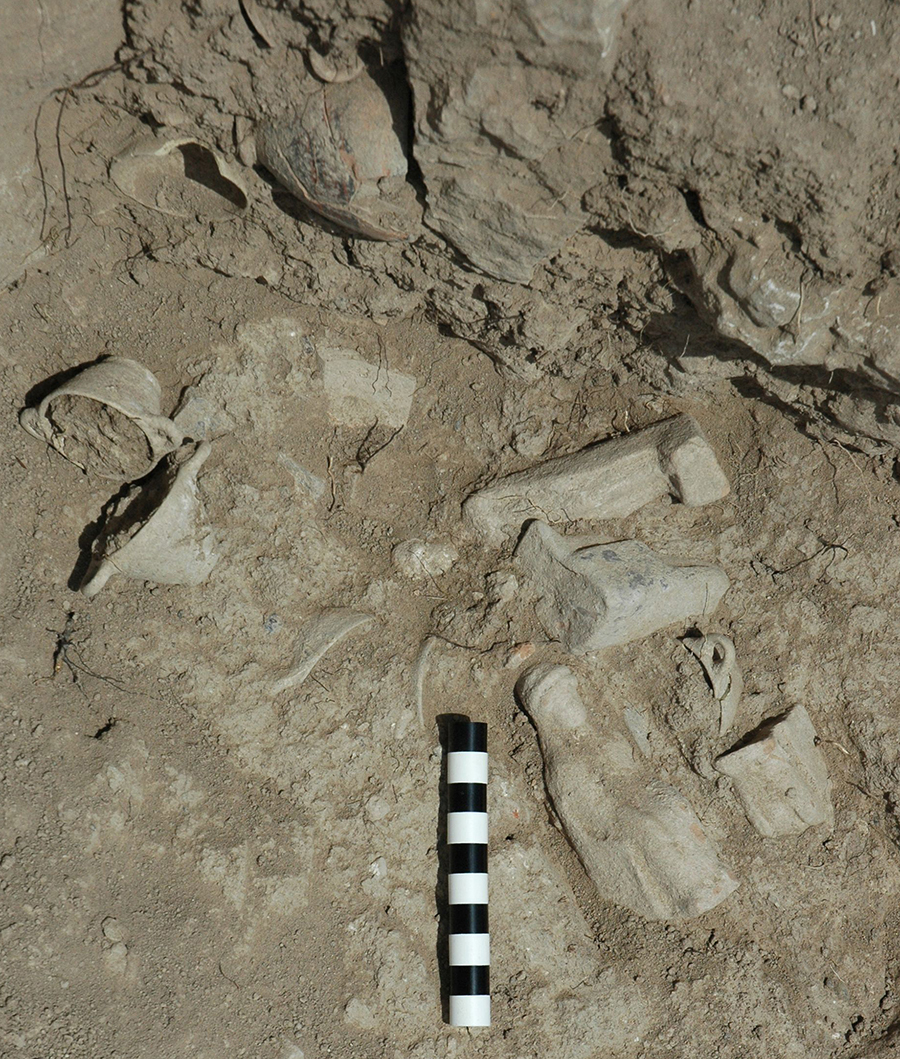 Fig. 19. Deposit of intact Classical-period figurines and miniature vessels found in situ in trench SEA2a.