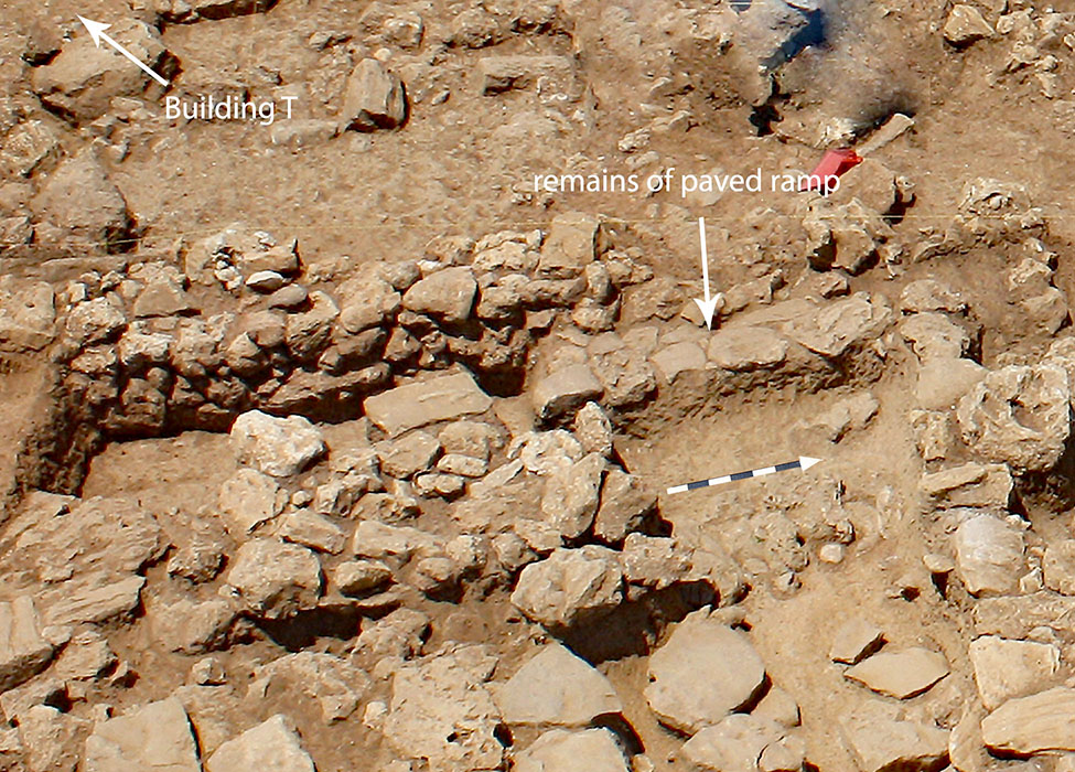 Fig. 4. Preserved slabs of the paved ramp leading to Terrace V (phase 1). View from the east.