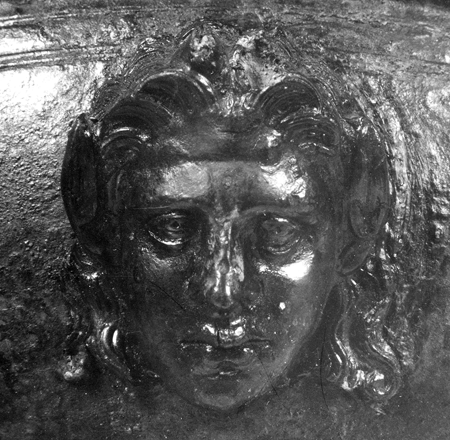 Fig. 10. Detail of bronze partera, showing head of a young Pan (courtesy Tekirdağ Museum, inv. no. 1947).