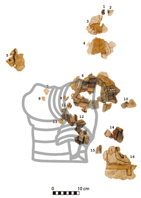 Fig. 8. Fragments adapted to the ivory plaque figure from Mycenae displayed in figure 7 above (drawing by R. Ruppert).