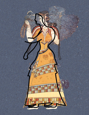 Fig. 21. Reconstruction B of the Mykenaia with outline of the Striding Lady from Thera (drawing by R. Ruppert; modified from Doumas 1992, pl. 6).