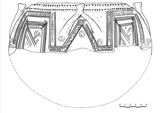 Fig. 13. The decoration of the impasto lebes, side B (Pian di Civita) (Tarquinia Project).