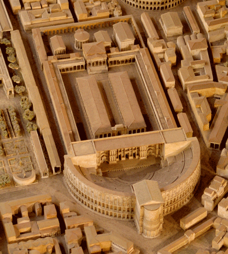 Fig. 1. Gismondi reconstruction of the Theater of Pompey, view east (G. Gorski; Museum of Roman Civilization, Rome).