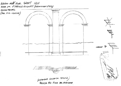 Fig. 3. Gabet elevation of the facade of the foundations for the Temple of Venus Victrix, south side (Archivio di Stato, Rome, Busta 406, 10/9/64; after Castagnoli 1949–1950, 148).