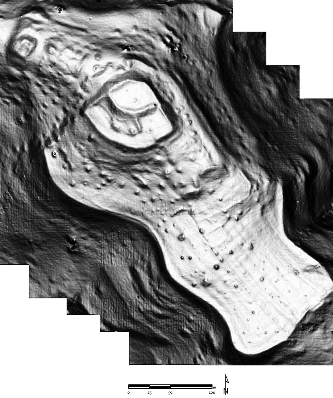 Fig. 1. Hillshaded microtopographic plan of Kaymakçı, demonstrating the topographic zones of the site.
